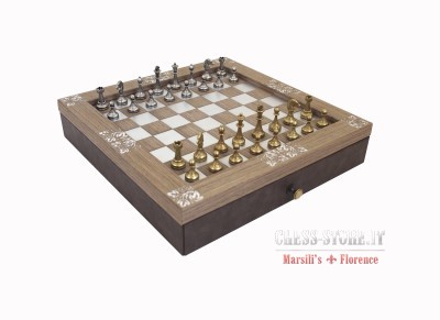 Metal chess men and leatherette chess board